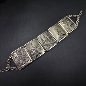 Vintage West Germany European Souvenir Bracelet Gold Tone Notre Dame Big Ben